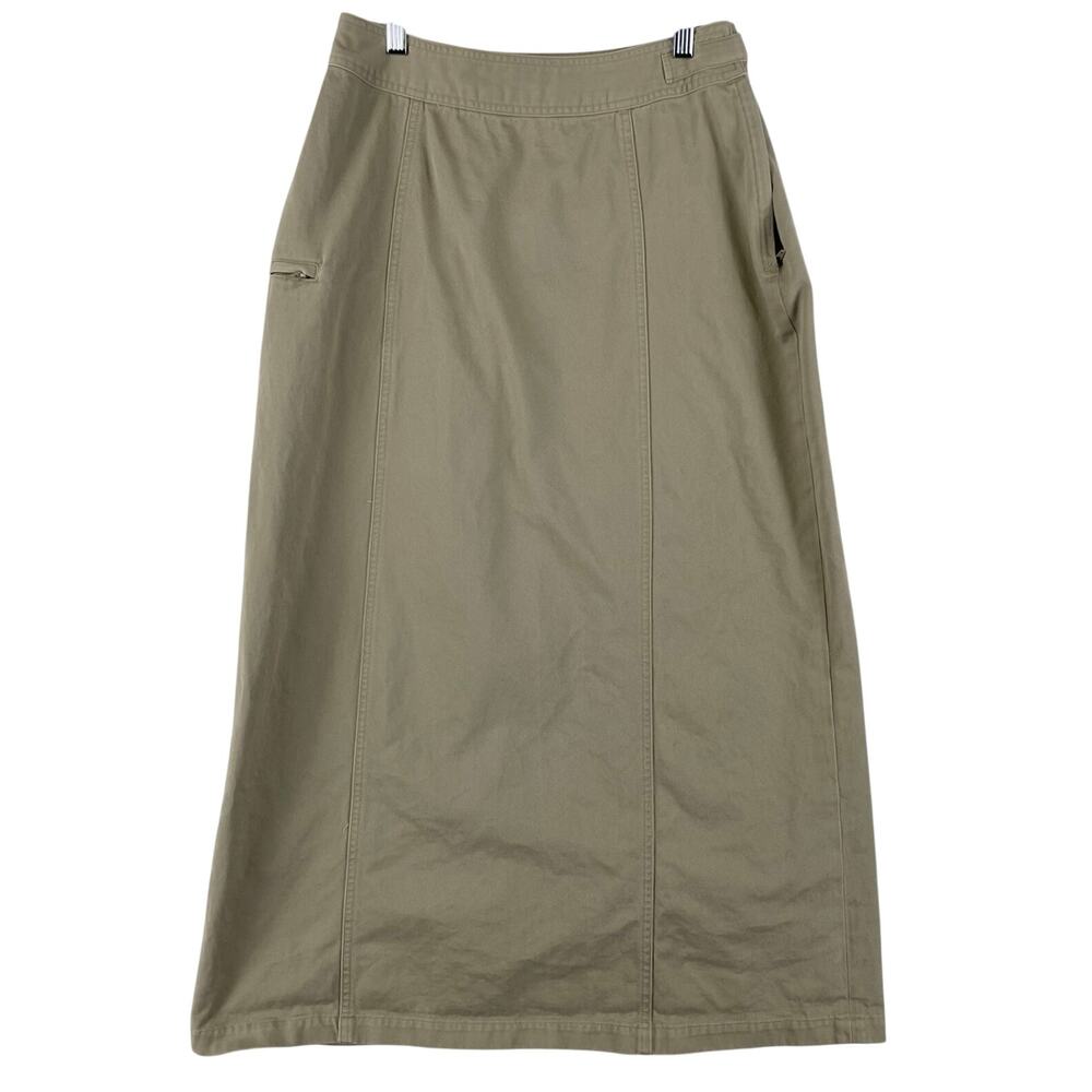 Woolrich Womens Long Maxi Skirt Size M Khaki Cotton Twill Vintage 90s